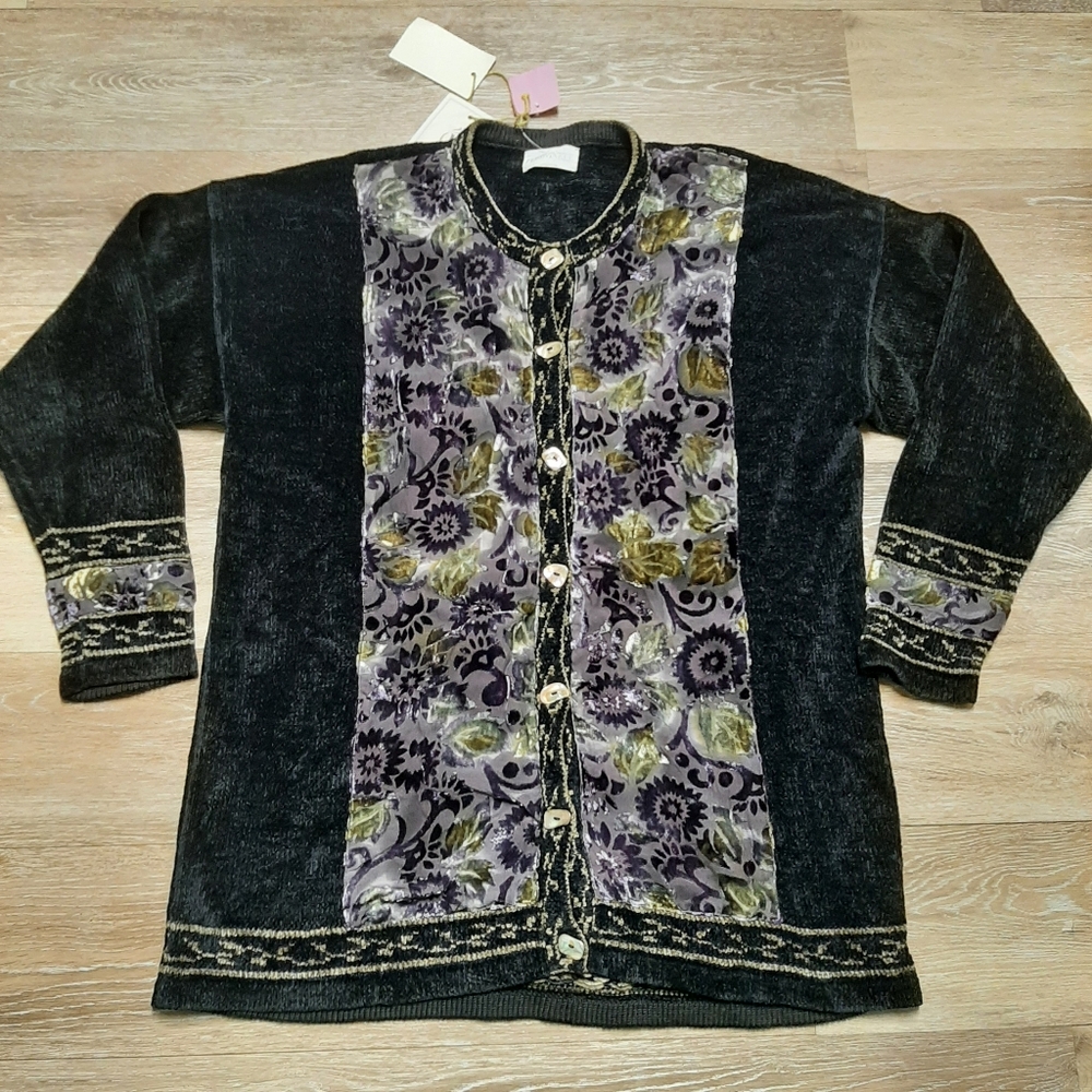 Periwinkle Brand Chenille Cardigan Abalone Shell Buttons NWT